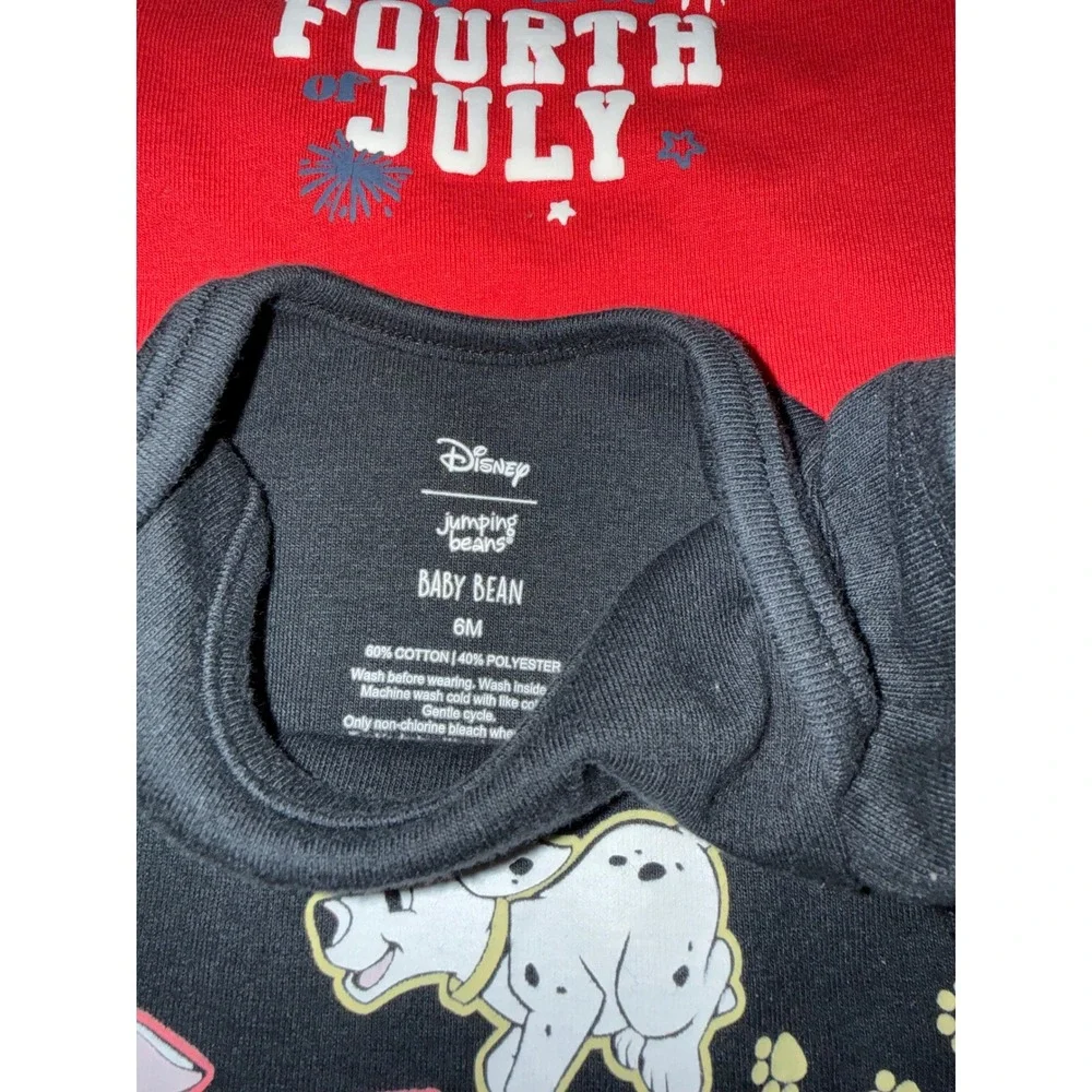 Carter's Disney Baby Bodysuits Lot 4 6M Fourth of July 101 Dalmatians Grey Red